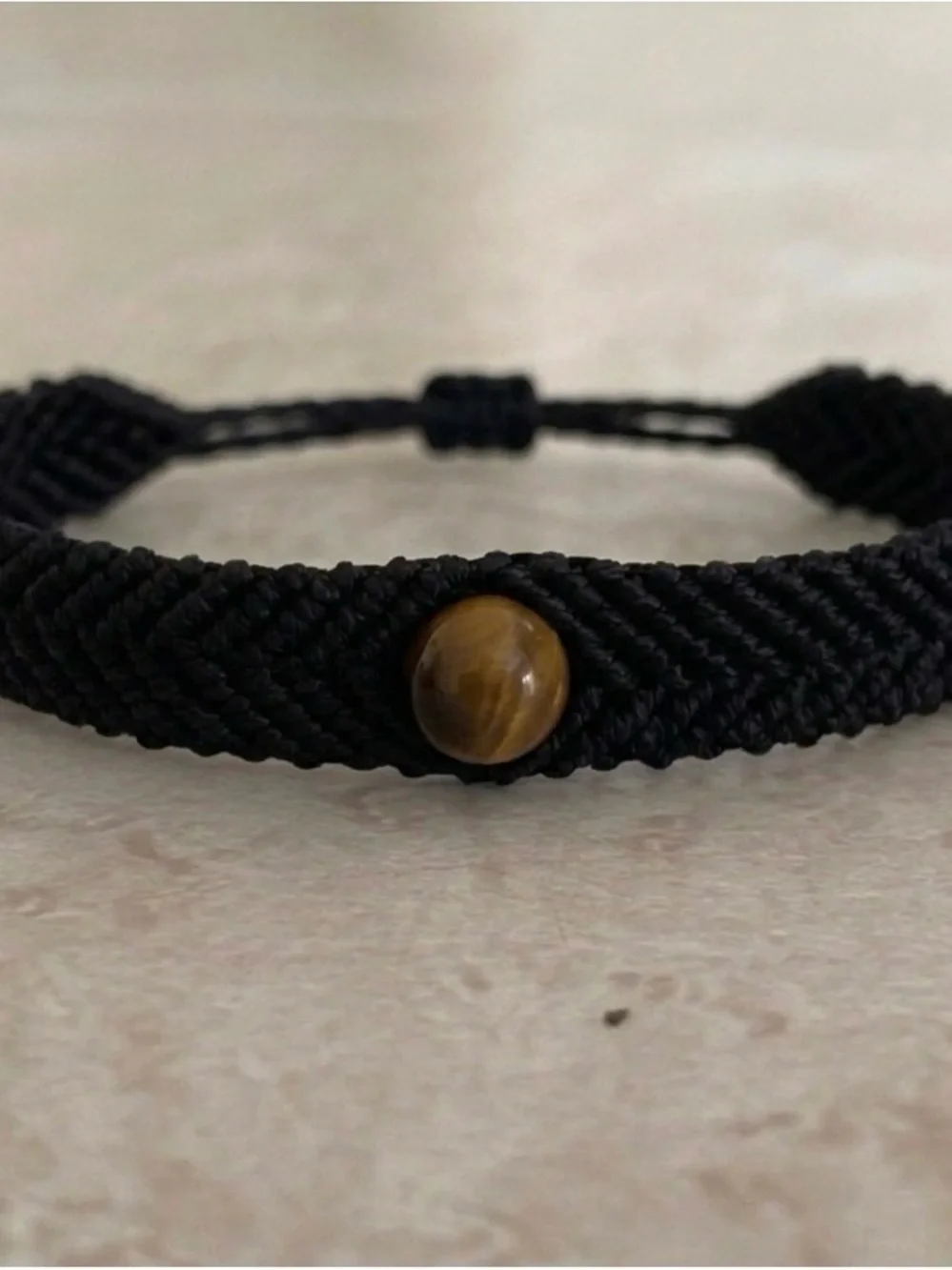 Black Macrame Bracelet with Brown Tiger Eye Bead